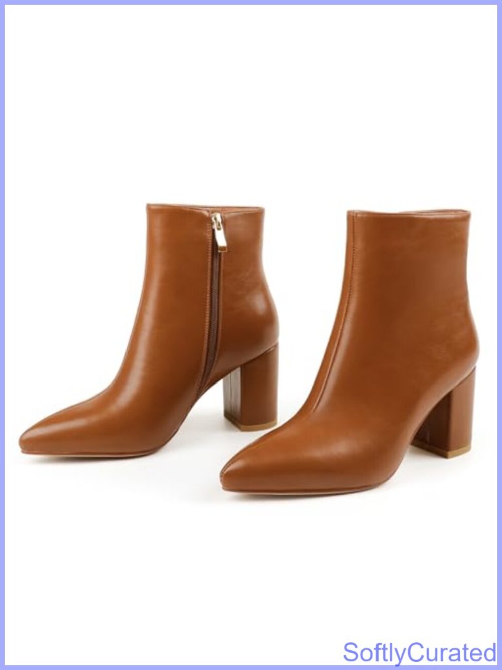 Women's Chunky Block Heel Pointed Toe Ankle Boots Faux Leather Booties